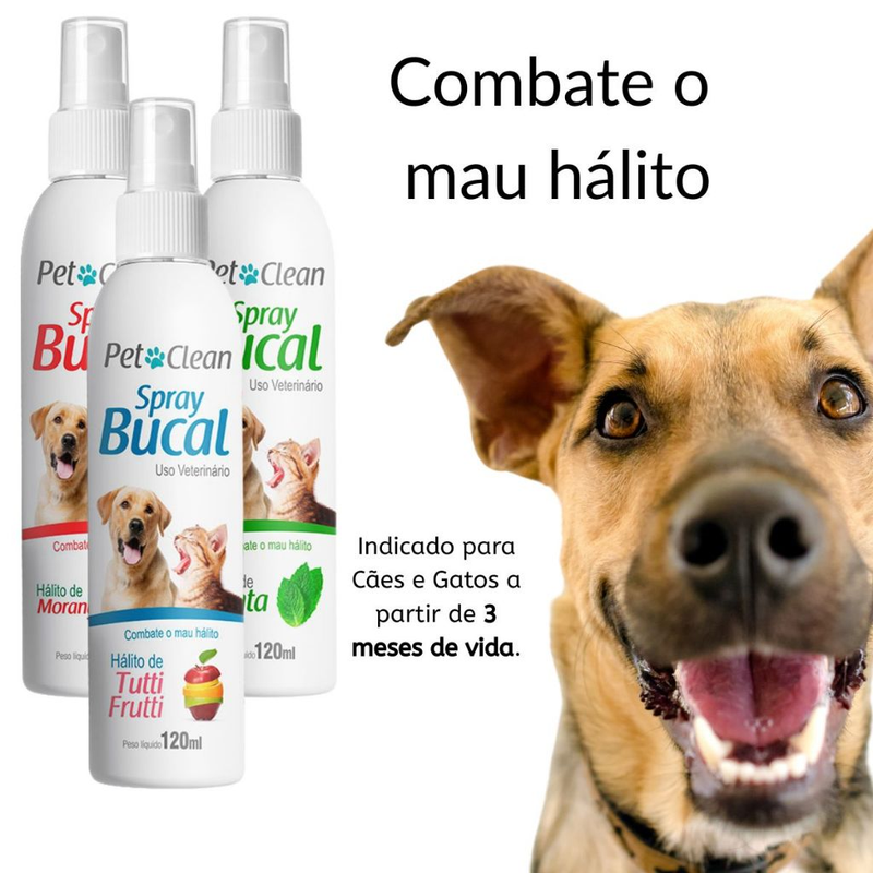 KIT COMPLETO HIGIENE BUCAL CÃES E GATOS CREME DENTAL E SPRAY PET CLEAN + ESCOVA - ELIMINA MAU HALITO