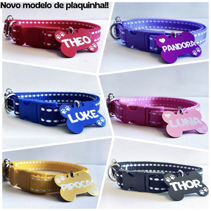 Coleira para Cachorro com Plaquinha de Identificação Personalizada – Gravação a Laser