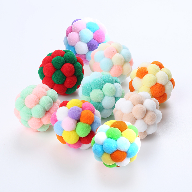 Brinquedo de gato Bola de sino colorida feita à mão Bola Saltitante Bola Interativa de Perseguição Pet Suprimentos